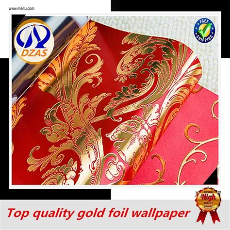 Free Shipping Red Color Damascus And Stripe Pattern Goden Wallpaper For