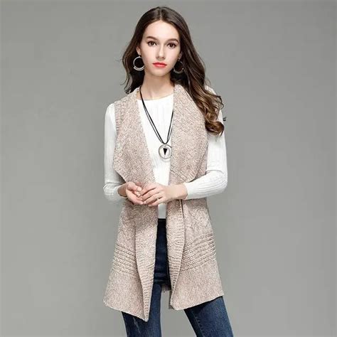 Autumn Womens Vest Long Vest Knitwear Cardigan Solid Color Loose Casual