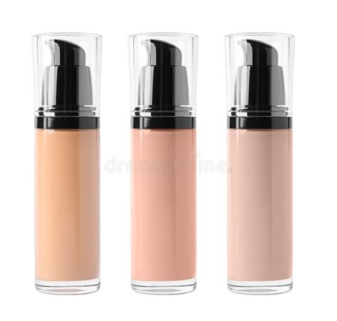 Set Of Liquid Foundations In Different Shades Isolated On White Stock