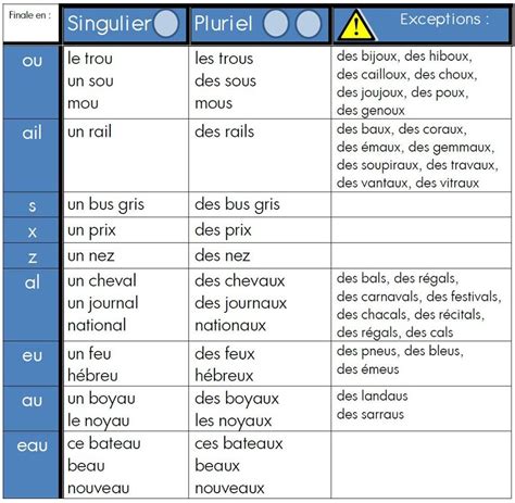 Apprenons Le Français Le Pluriel Des Noms Et Les Exceptions