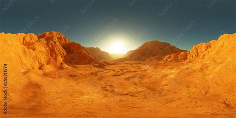 360 degree panorama of Mars sunset, environment HDRI map ...