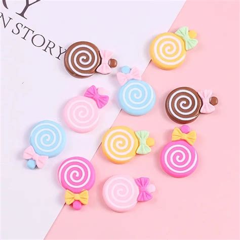 20 Pcs New Cute Mini Kawaii Lollipop Flat Back Resin Cabochons