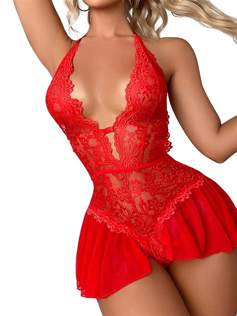 Enwejyy Women S Christmas Sexy Backless Babydoll One Piece Bodysuits