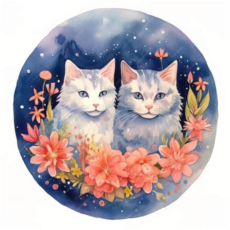 Premium Photo A Painting Of Two Cats With Flowers In The Background