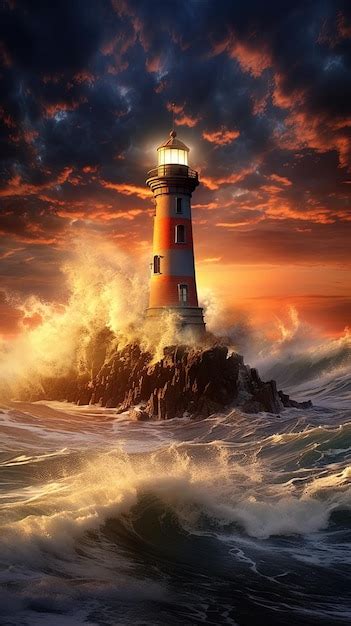 Premium AI Image | a lighthouse in the ocean with a beautiful sunset sky