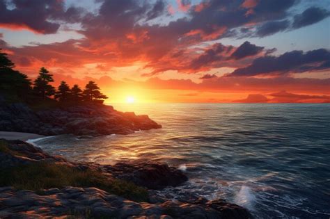 Premium Photo Beautiful Seascape At Sunset Ai Generated