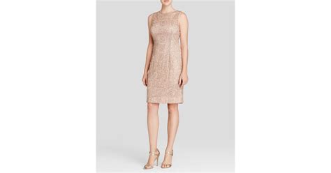 Adrianna Papell Dress Sleeveless Illusion Neck Sequin Lace Sheath In