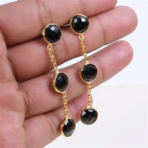 Brass Green Bezel Set Natural Semi Precious Gemstone Earrings Jewelry