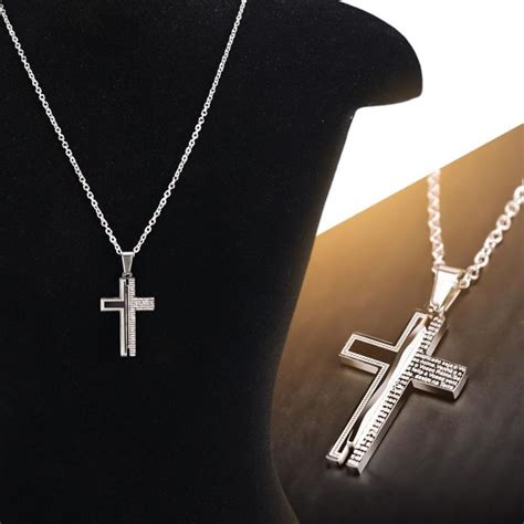 Correntinha Prata Masculina Crucifixo Pai Nosso Corrente Pingente Inox