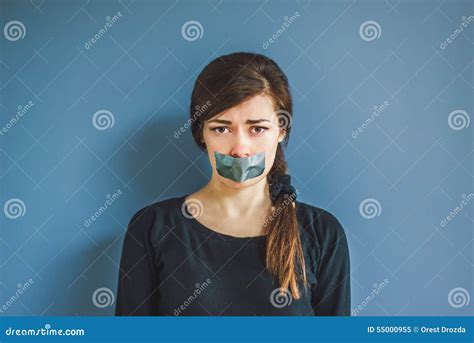 Girl With Duct Tape Over Her Mouth Stock Image - Image: 55000955