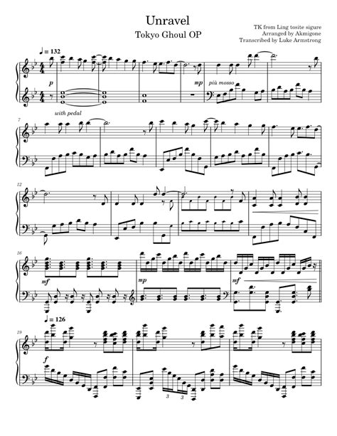 Unravel Tokyo Ghoul Op Piano Akmigone Sheet Music For Piano Solo