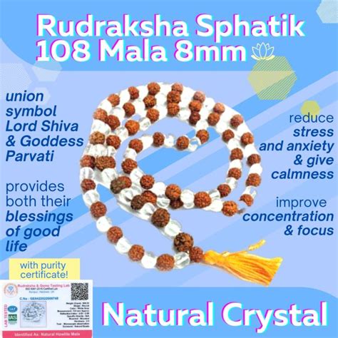 Original Rudraksha Sphatik Mala Malai Mm Rudraksha Spatik