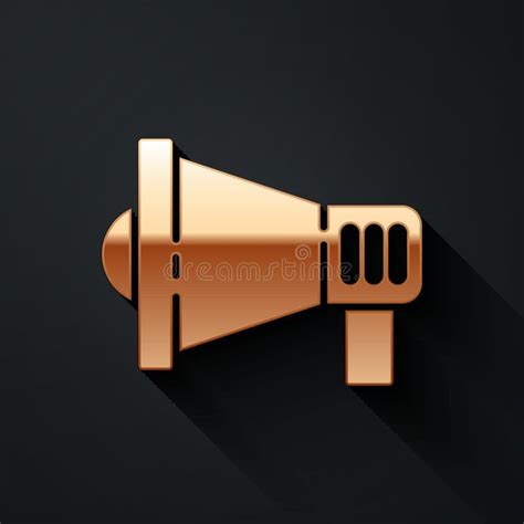 Gold Megaphone Icon Isolated On Black Background Speaker Sign Long