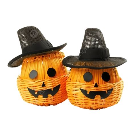 Dos Divertidas Calabazas Con Gorras En Una Canasta Png Linternas De