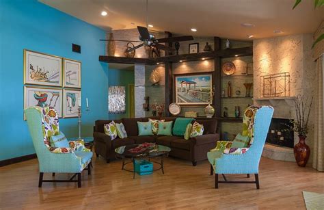 Aqua And Brown Living Room Coastal Feel Rental Decorating Brown