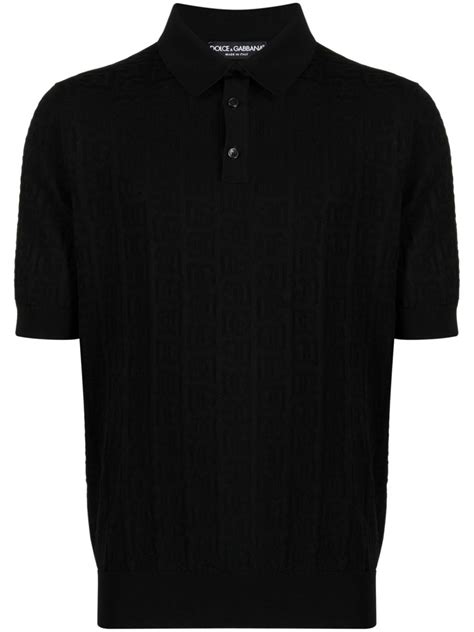 Dolce And Gabbana Monogram Jacquard Silk Polo Shirt Black Farfetch