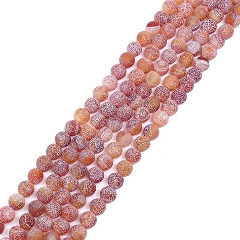 Red Frosted Cracked Agate Round Gemstone Beads Mm Cm String