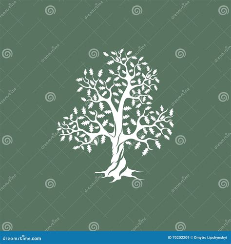 White Oak Tree Silhouette On Green Background Cartoon Vector ...