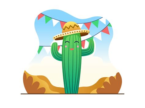 Cinco de Mayo Illustration Design With Cute Cactus Wear Sombrero ...