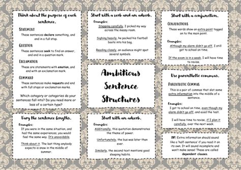 Ambitious Sentence Structures Mat Literacy Stretch Challenge Mat