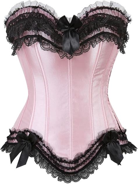 E Girl Gothic Lace Trim Damen Corsage Korsett Mit G String Rosa