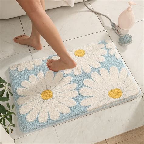 Daisy Bathroom Mat Fluffy Carpet Area Rug Bath Room Floor Floral