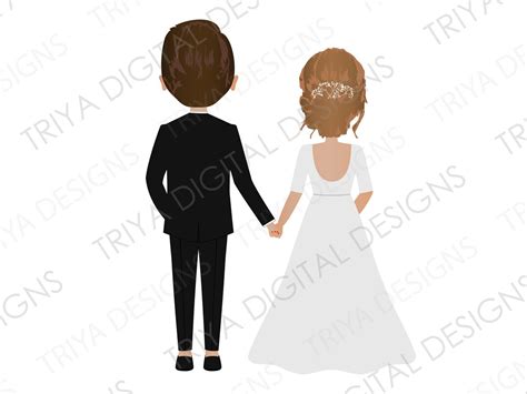 Wedding Couple Holding Hands Back View Clip Art Traditional Etsy