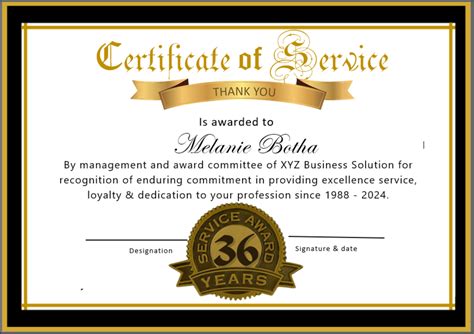 Printable Years Of Service Certificate Template