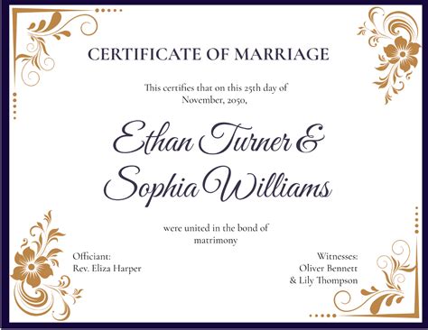 Free Printable Marriage Certificate To Customize Online