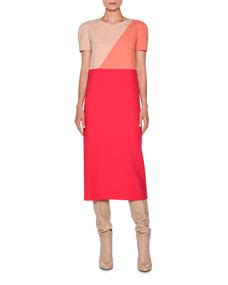 Agnona Short Sleeve Geometric Midi Dress Hibiscus Nude Coral