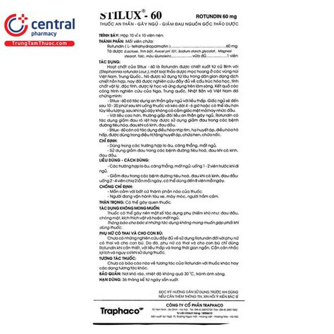 Thuốc Stilux - 60 - Dùng trong trường hợp lo âu, căng thẳng, mất ngủ