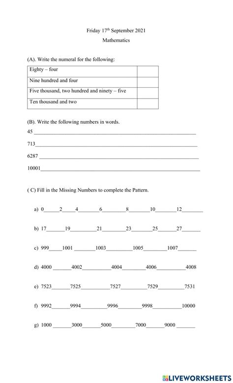 Mathematics Numbers 1405476 | MsDeSilva | LiveWorksheets