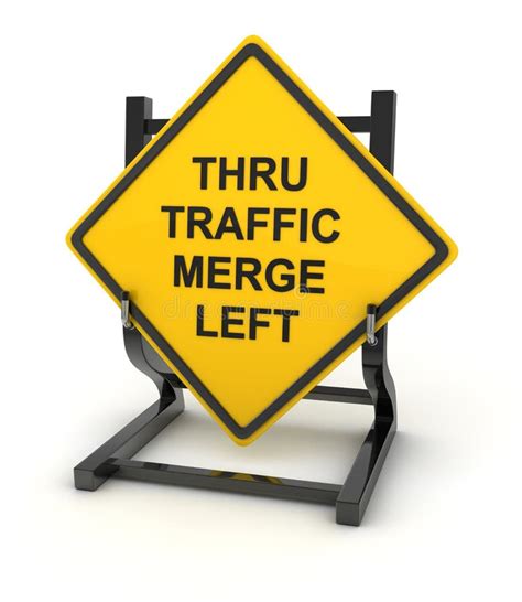 Thru Traffic Merge Left Yellow Sign On White Background Stock Vector