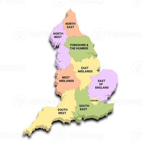 map of England with region. England with borders of the stats and