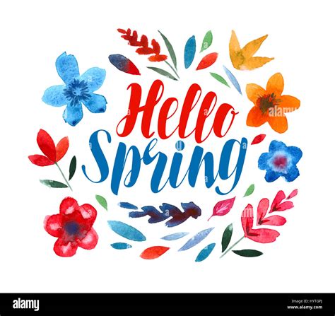 Hello Spring Lettering Flower Pattern Stock Photo Alamy