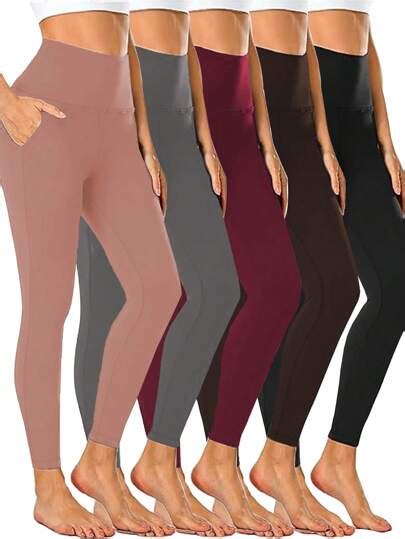 Plus Size 5pcs Pack Womens High Waist Pocket Yoga Pants Soft And Cozy