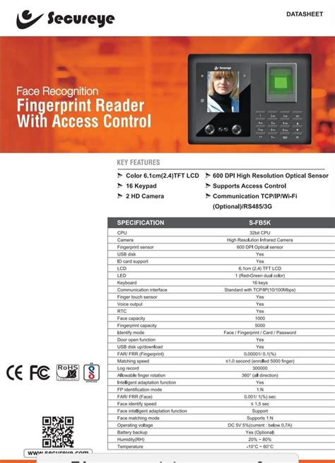 Model Name Number Secureye S Fb K Face Recognition Time Attendance