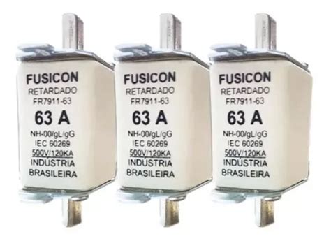 Fusível Nh00 63a Retardado 500v Kit 3 Unidades Fusicon Parcelamento