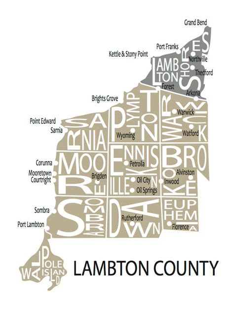 Typographic Map of Lambton County Ontario by AllOverTheMapStudios