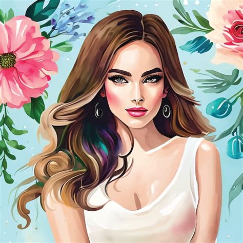 Illustration Aquarelle Belle Fille Avec Des Fleurs Vecteur Premium