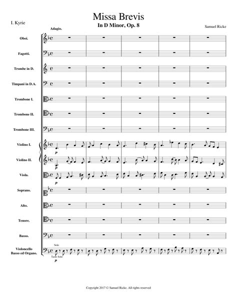 Original Piece Missa Brevis In D Minor Op 8 I Kyrie Sheet Music