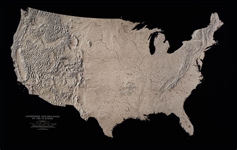 United States Landforms And Drainage Wall Map By Raven Maps 37 X 58