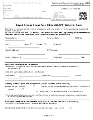 Rapid Access Chest Pain Clinic RACPC Referral Doc Template PdfFiller