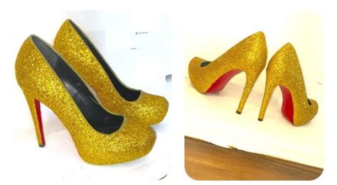 Womens Yellow 24k Gold Glitter Heels Pumps Or By Crystalcleatss