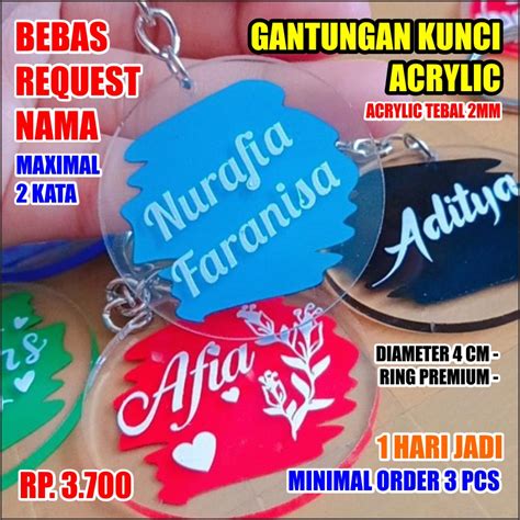 Jual Termurah Ganci Nama Akrilik Custom Keychain Acrylic Gantungan