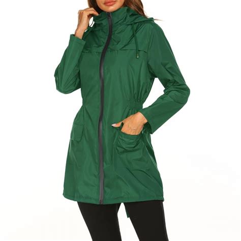 Womens Lightweight Raincoat Waterproof Jacket Hooded Outdoor Hiking Jacket Long Rain Jackets