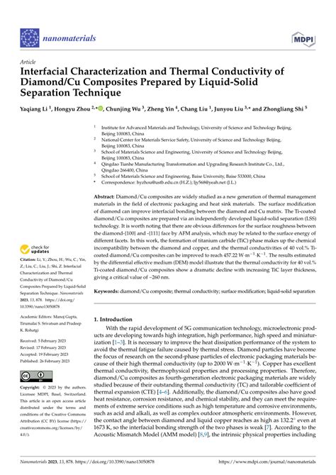 Pdf Interfacial Characterization And Thermal Conductivity Of Diamond