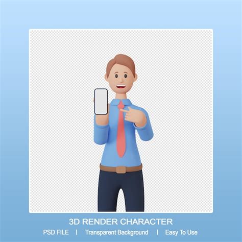 Premium Psd D Render Male Character Pointing Up Smartphone