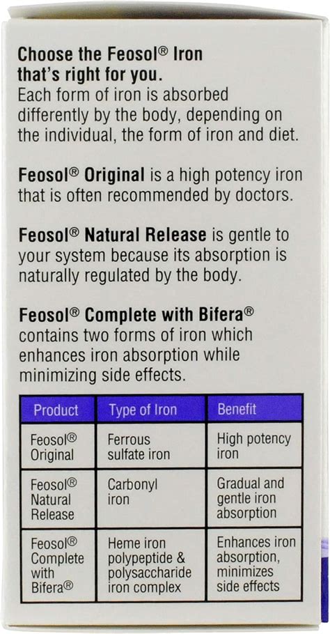 Feosol Tabletas De Suplemento De Hierro Original Sin Hemo Mg De