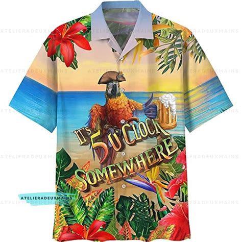 Its Oclock Somewhere Hawaiian Shirt Summer Hawaiian Shirt Parrot